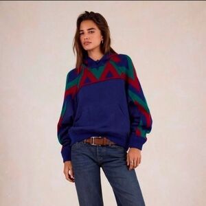 RARE Free People Seeing Double Hoodie Size L Oversized Fit Boho Aztec